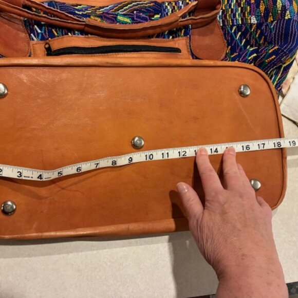 Weekender/Travel Carry On Guatemalan Huipil Colorful Fabric Leather Bag Luggage - Picture 10 of 12